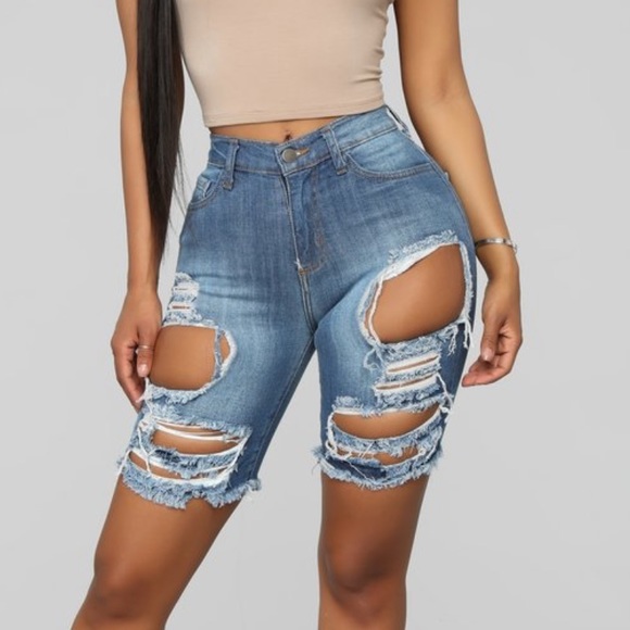 Fashion Nova Pants - Fashionnova Ripped Jean Bermuda Shorts